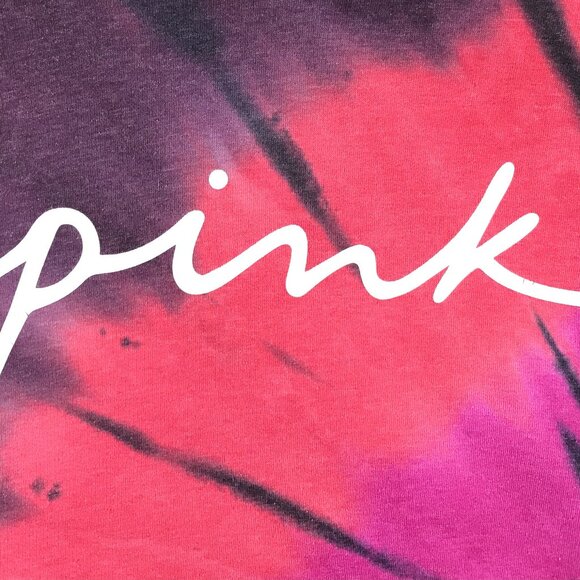 PINK Victoria's Secret Campus Hoodie Women's Large Pink Magenta Tie Dye Pullover - Picture 4 of 11